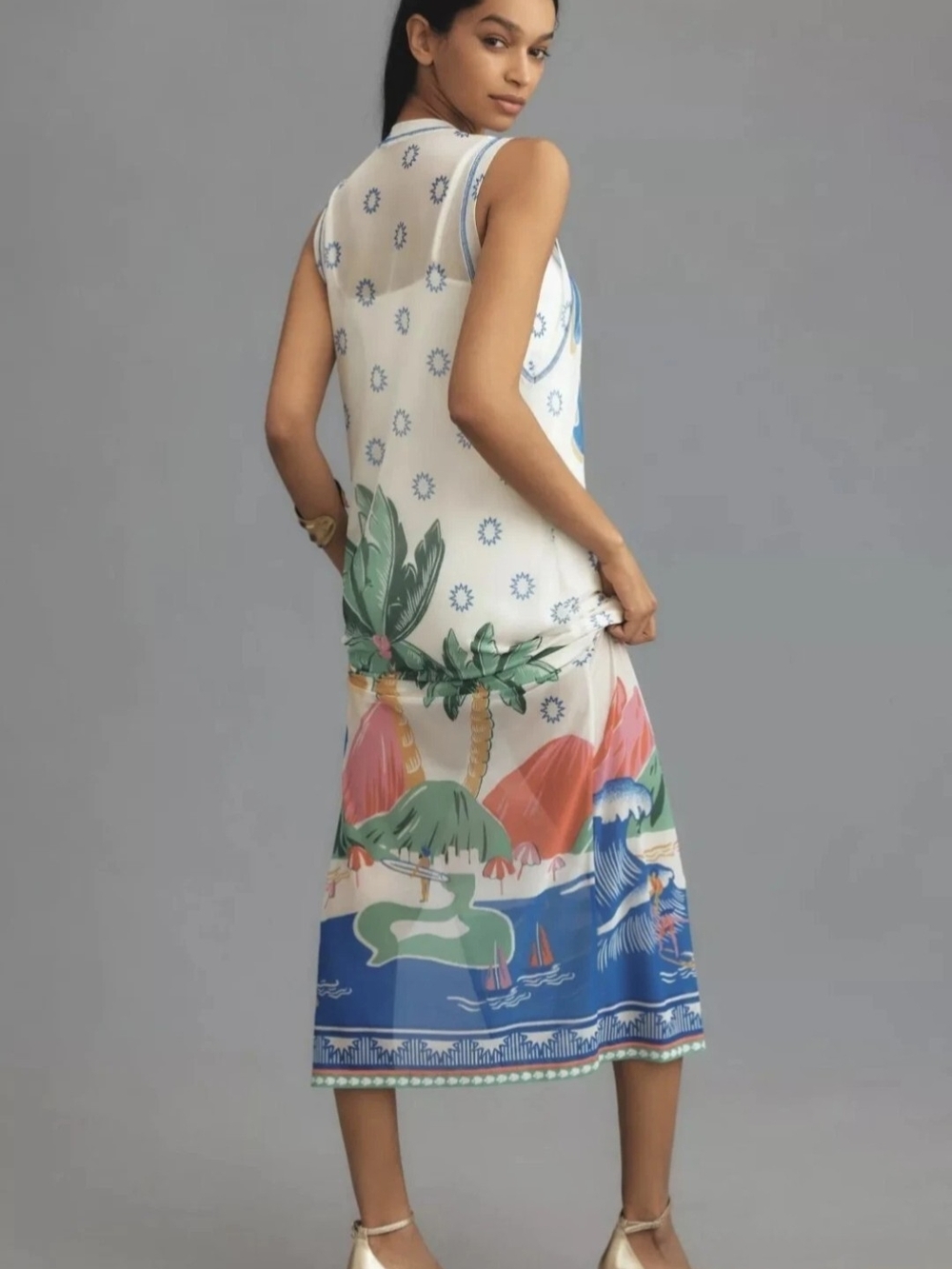 Anthropologie Farm Rio Graphic Mesh Midi Dress Size L NWT 🌴🌞 - Picture 3 of 8